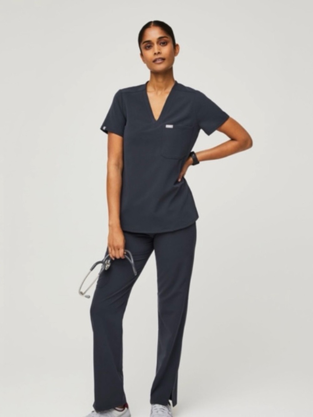 FIGS Night Sky Blue Grey Catarina One-Pocket Scrub Top Size Small - Picture 4 of 12